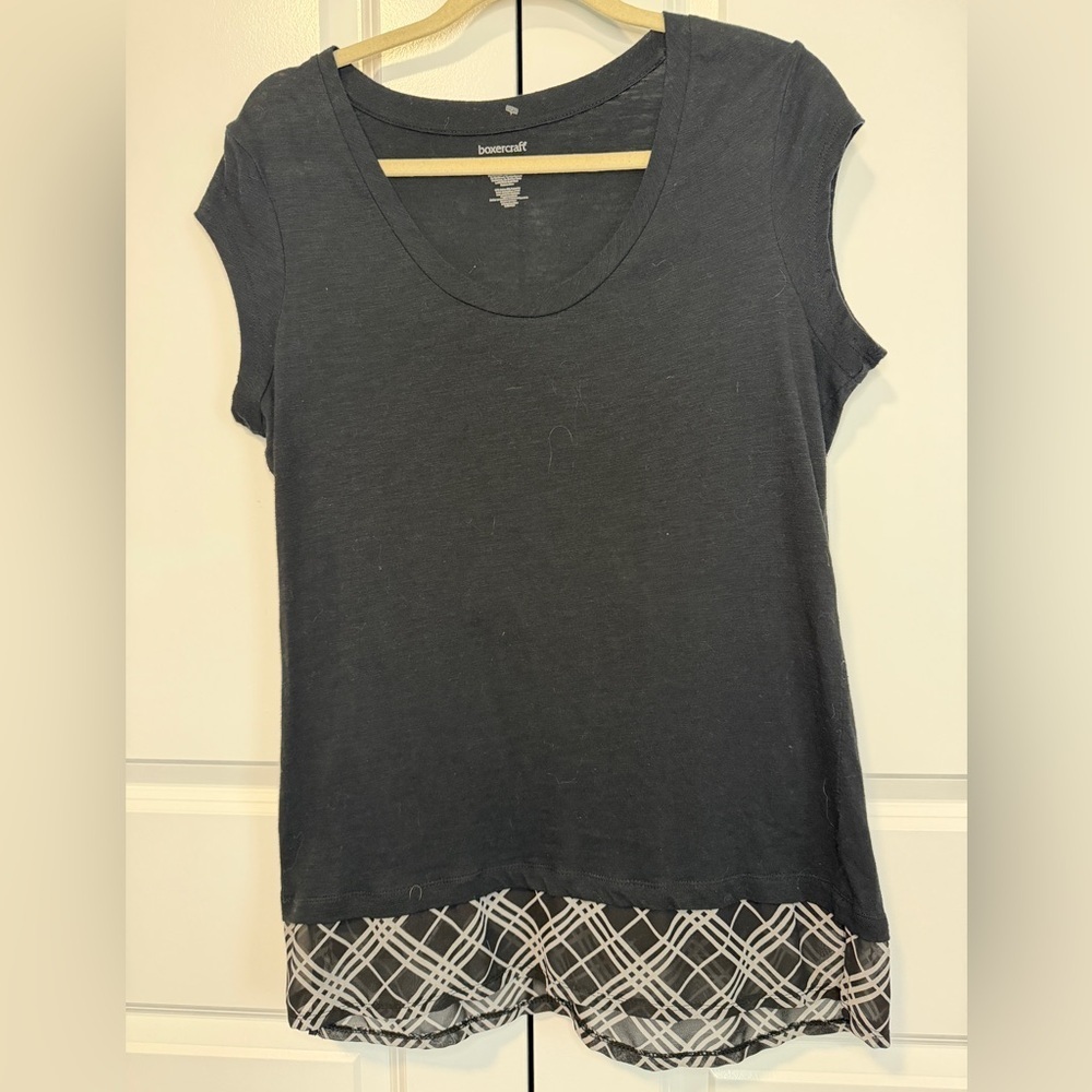 Boxercraft Black Layered Hem Tee Top XL Short Sleeve Casual Soft Lightweight